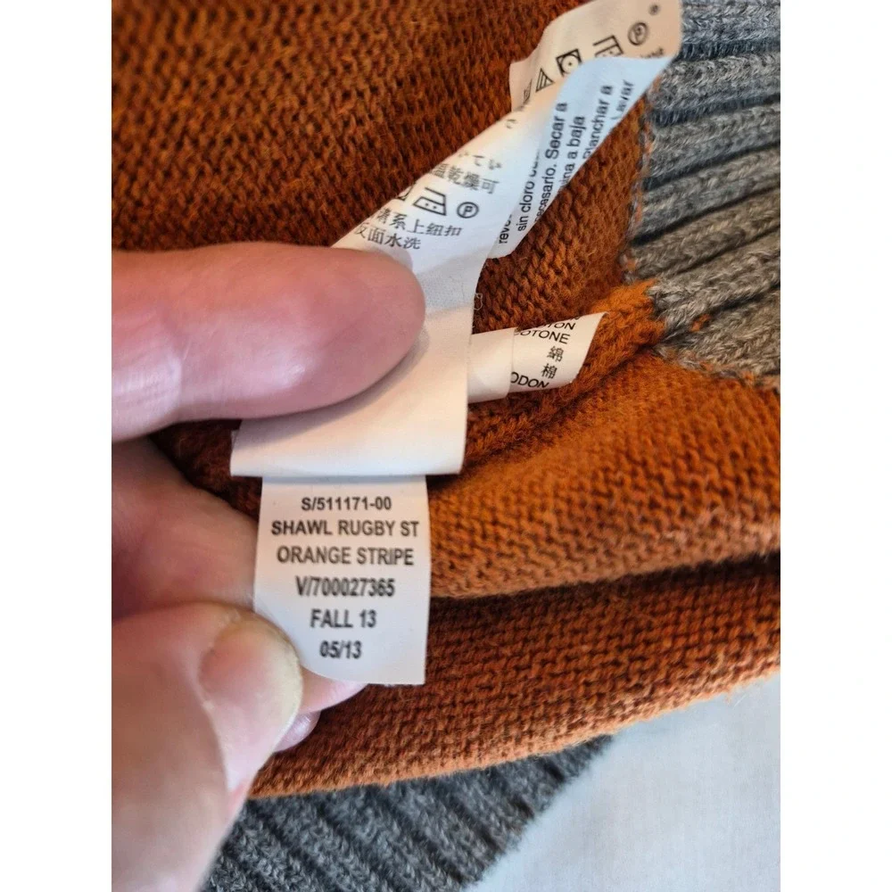 Gap Mens Shawl Collar Rugby Stripe Cardigan Sweater Orange Grey XL Preppy Cozy